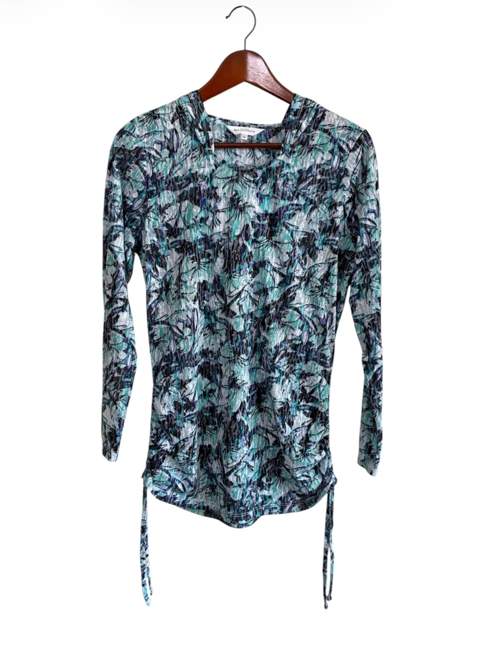 Northern Reflections Women’s Purple & Green Floral Hooded Cover Up Top Medium